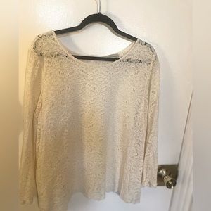 LOFT embroidered crochet top. Cream with gold details. Size XL